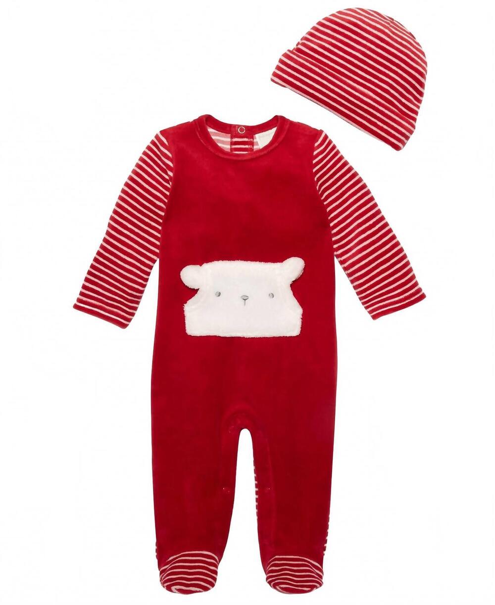 NEW FIRST IMPRESSIONS infant boys footed striped hat and coverall set 2 piece se